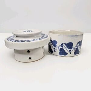 Vintage Amnion Triana Salt Glaze Stoneware Floral Print Butter Crock W Lid